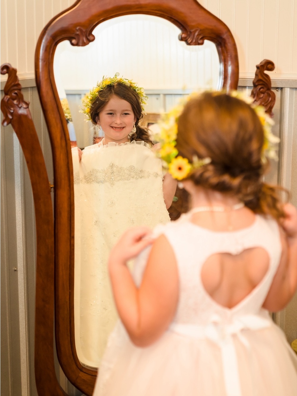 BED|STU Pink Lace Bodice Cream Tulle Heart-Back Flower Girl Dress - Picture 14 of 15